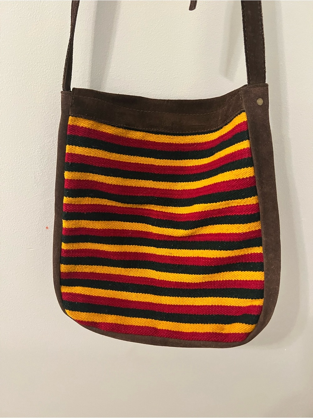 Boho Suede Crossbody Bag with Southwestern Stripe - Picture 6 of 7